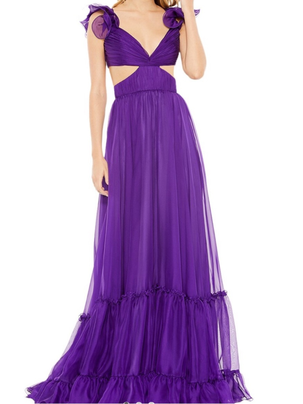 NWT Mac Duggal Sz 8 Purple Ruffle-Sleeve Lace-Up Back Gown 70254